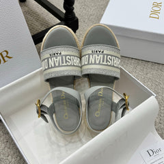 DWAY WEDGE SANDAL 25S 95MM IN GRAY EMBROIDERED COTTON RAFFIA SOLE