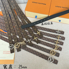 LV FLOWERGRAM 25 MM REVERSIBLE BELT IN BROWN DAMIER CALFSKIN SILVER HARDWARE