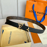 PRETTY LV 30MM REVERSIBLE BELT IN BLACK CALFSKIN GOLD HARDWARE