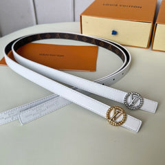 LV Circle Nautical 20mm Reversible Belt Gold Buckle White Brown Lambskin