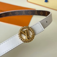 LV Circle Nautical 20mm Reversible Belt Gold Buckle White Brown Lambskin