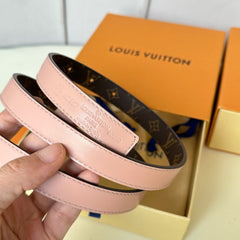 LV Circle Nautical 20mm Reversible Belt Gold Buckle Pink Brown Lambskin