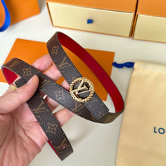 LV Circle Nautical 20mm Reversible Belt Gold Buckle Red Brown Lambskin