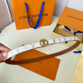 LV Circle Nautical 20mm Reversible Square End Tip Belt Gold Buckle Tan White lambskin