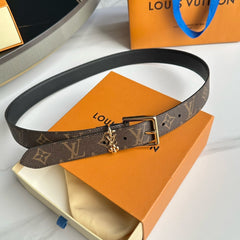 LV Bloom 30mm Belt Gold Buckle Black Brown Leather