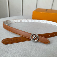 LV S-LOCK BELT 20 MM IN BRONZE BROWN CALFSKIN AND CIRCLE SILVER HARDWARE