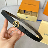 LV Circle Nautical 20mm Reversible Belt Gold Buckle Black Brown Leather