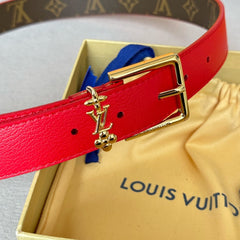 LV BLOOM 30MM BELT IN ROSE RED CALFSKIN GOLD HARDWARE