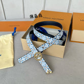 PRETTY LV 20MM REVERSIBLE BELT WHITE AND BLUE CALFSKIN GOLD HARDWARE