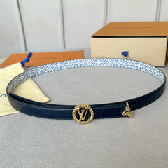 PRETTY LV 20MM REVERSIBLE BELT WHITE AND BLUE CALFSKIN GOLD HARDWARE
