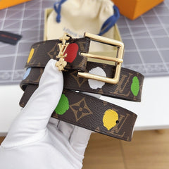 LV Bloom 30mm Mutilcolor Belt Gold Buckle Black Brown Leather