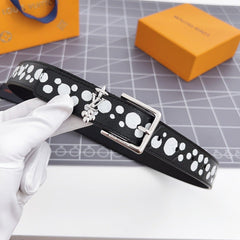 LV Bloom 30mm Belt Silver Buckle Black White Leather