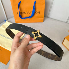 LV MINI FLOWERGRAM 30MM REVERSIBLE BELT IN BLACK CALFSKIN GOLD HARDWARE