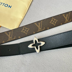 LV MINI FLOWERGRAM 30MM REVERSIBLE BELT IN BLACK CALFSKIN SILVER HARDWARE