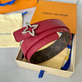 LV MINI FLOWERGRAM 30MM REVERSIBLE BELT IN BLOOD RED CALFSKIN SILVER HARDWARE