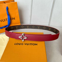 LV MINI FLOWERGRAM 30MM REVERSIBLE BELT IN BLOOD RED CALFSKIN SILVER HARDWARE