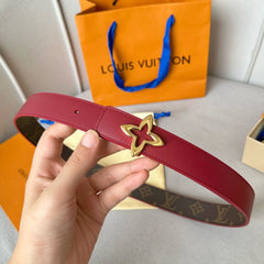 LV MINI FLOWERGRAM 30MM REVERSIBLE BELT IN BLOOD RED CALFSKIN GOLD HARDWARE