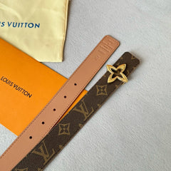 LV Flowergram 30mm Reversible Belt Gold Buckle Beige Brown Leather