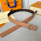 LV MINI FLOWERGRAM 30MM REVERSIBLE BELT IN BUFF BROWN CALFSKIN GOLD HARDWARE