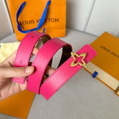 LV Flowergram 30mm Reversible Belt Gold Buckle Hot Pink Brown Leather