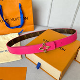 LV MINI FLOWERGRAM 30MM REVERSIBLE BELT IN BRIGHT PINK CALFSKIN GOLD HARDWARE