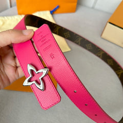 LV MINI FLOWERGRAM 30MM REVERSIBLE BELT IN BRIGHT PINK CALFSKIN SILVER HARDWARE