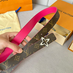 LV MINI FLOWERGRAM 30MM REVERSIBLE BELT IN BRIGHT PINK CALFSKIN SILVER HARDWARE