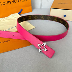 LV MINI FLOWERGRAM 30MM REVERSIBLE BELT IN BRIGHT PINK CALFSKIN SILVER HARDWARE