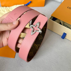 LV MINI FLOWERGRAM 30MM REVERSIBLE BELT IN BLUSH PINK CALFSKIN SILVER HARDWARE