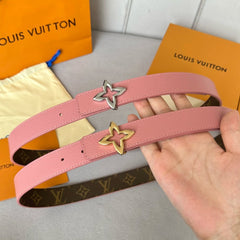 LV MINI FLOWERGRAM 30MM REVERSIBLE BELT IN BLUSH PINK CALFSKIN SILVER HARDWARE