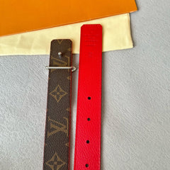 LV MINI FLOWERGRAM 30MM REVERSIBLE BELT IN CHERRY RED CALFSKIN SILVER HARDWARE