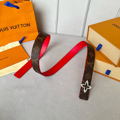 LV MINI FLOWERGRAM 30MM REVERSIBLE BELT IN CHERRY RED CALFSKIN SILVER HARDWARE