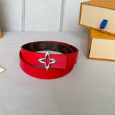 LV MINI FLOWERGRAM 30MM REVERSIBLE BELT IN CHERRY RED CALFSKIN SILVER HARDWARE
