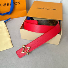 LV MINI FLOWERGRAM 30MM REVERSIBLE BELT IN CHERRY RED CALFSKIN GOLD HARDWARE