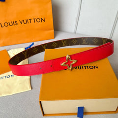 LV MINI FLOWERGRAM 30MM REVERSIBLE BELT IN CHERRY RED CALFSKIN GOLD HARDWARE
