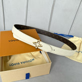 LV MINI FLOWERGRAM 30MM REVERSIBLE BELT IN WHITE EMBOSSED CALFSKIN GOLD HARDWARE