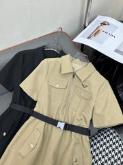 SHIRT DRESS WITH ZIP-UP COLLAR AND BELT