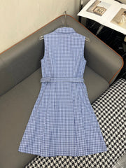 SLEEVELESS CHECKED DRESS WITH MATCHING BELT