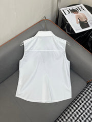 WHITE SLEEVELESS BUTTON-UP SHIRT