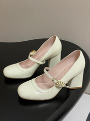 TRÈS VIVIER MARY JANE PUMPS 85MM IN CREAM GLOSSY CALFSKIN