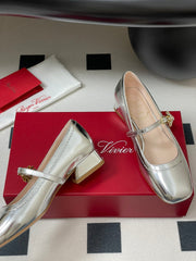 TRÈS VIVIER MARY JANE PUMPS IN SILVER PATENT CALFSKIN