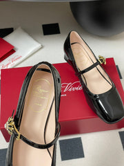 TRÈS VIVIER MARY JANE PUMPS IN BLACK PATENT CALFSKIN