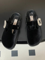 ROGER VIVIER 25S VIV' RANGERS MULES IN BLACK VELVET EMBELLISHED CRYSTALS