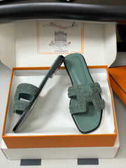 HM 25S ORAN SANDAL IN DUSTY MOSS GREEN SUEDE AND LAMBSKIN