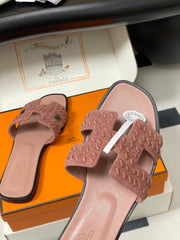 HM 25S ORAN SANDAL IN PEACHY PINK SUEDE AND LAMBSKIN