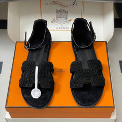 HM 25S SANTORINI SANDAL IN BLACK SUEDE AND LAMBSKIN