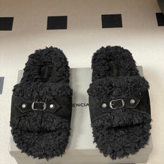 BALENCIAGA 25S SLIPPERS IN BLACK SUEDE AND WOOL