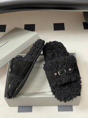 BALENCIAGA 25S SLIPPERS IN BLACK SUEDE AND WOOL