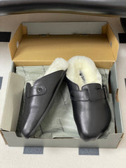 BALENCIAGA 25S FUR-LINED MULES IN BLACK FAUX LEATHER