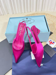 PRA POINTED TOE SLINGBACK PUMPS BRIGHT PINK SATIN